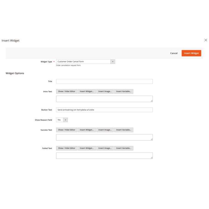 Magento 2 Ordrefortrydelsesformular