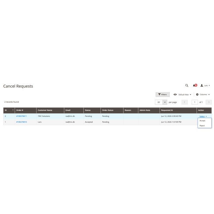 Magento 2 Ordrefortrydelsesformular