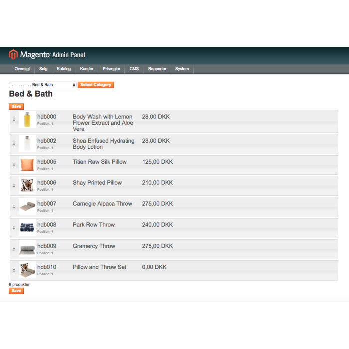 Drag and drop produktpositioner