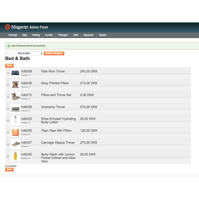 Drag and drop produktpositioner