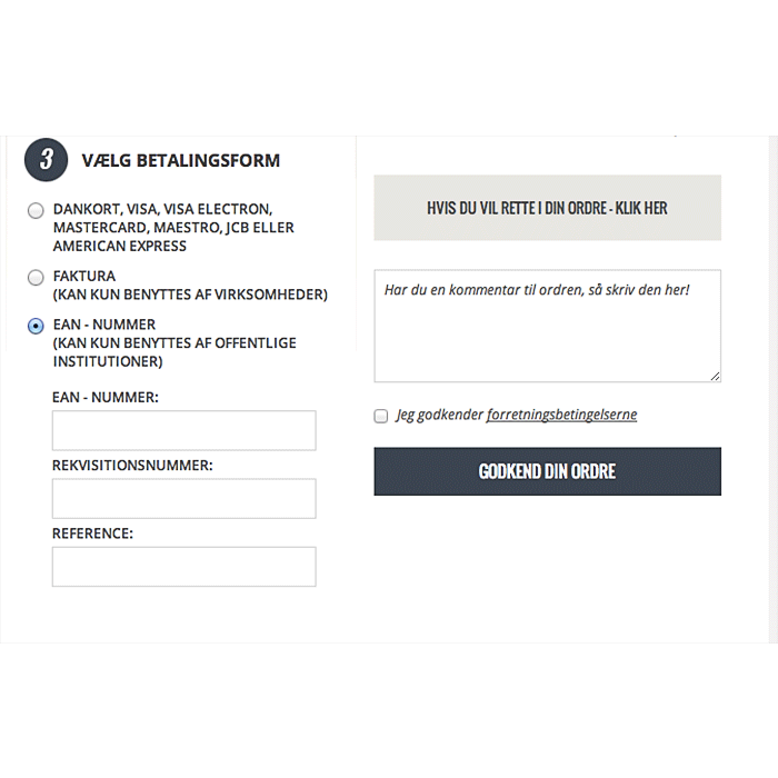 EAN-betaling, TRIC modul til Magento webshop, frontend