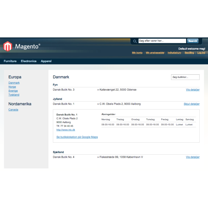 Magento modulet og visningen af butikker er utrolig let at tilpasse, hvis du skulle ønske at vise oversigten på en anden måde end standard.
