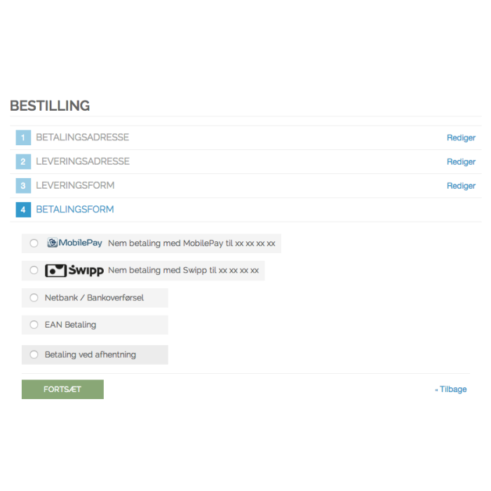 Simpel MobilePay betaling vises her med logo i Magento frontend