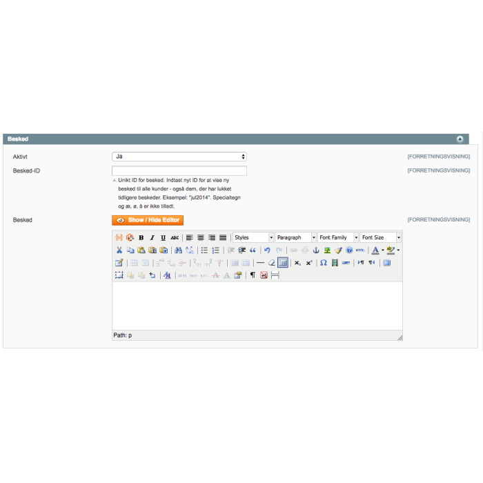 Notifikations-popup til webshoppen