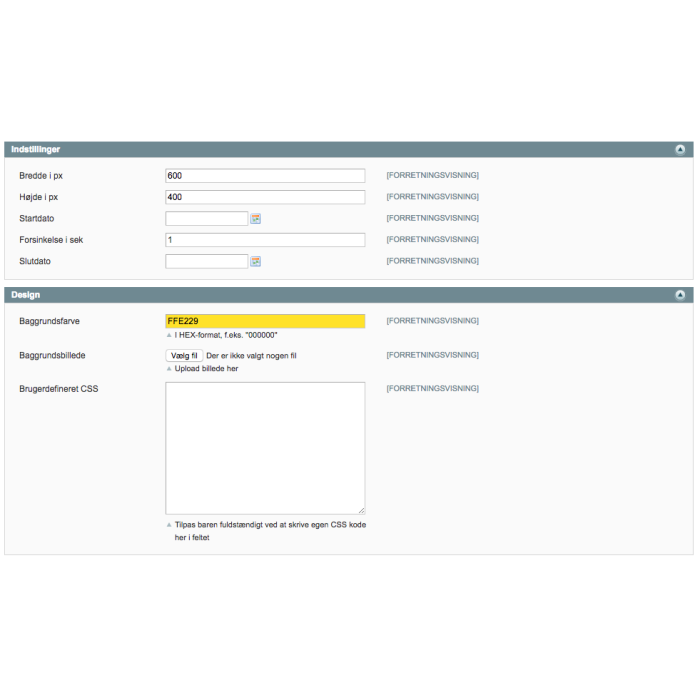 Notifikations-popup til webshoppen