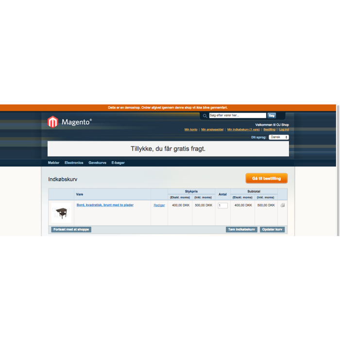 Gratis Fragt Info modulet til Magento viser, at kunden får fri fragt