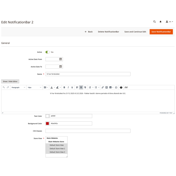 Notifikationsbar til Magento 2