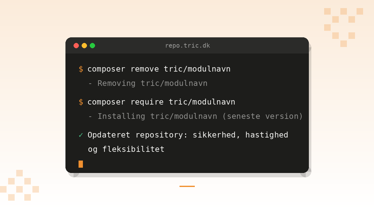 Terminal med composer remove og composer require kommandoerne