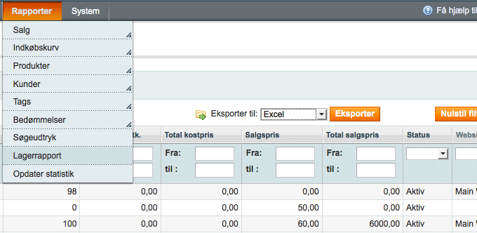 Lagerrapport modulet fra TRIC Solutions giver ny smart funktion i Magento administrationen til lagerrapportering - eksport til CSV og XML - gem filer lokalt