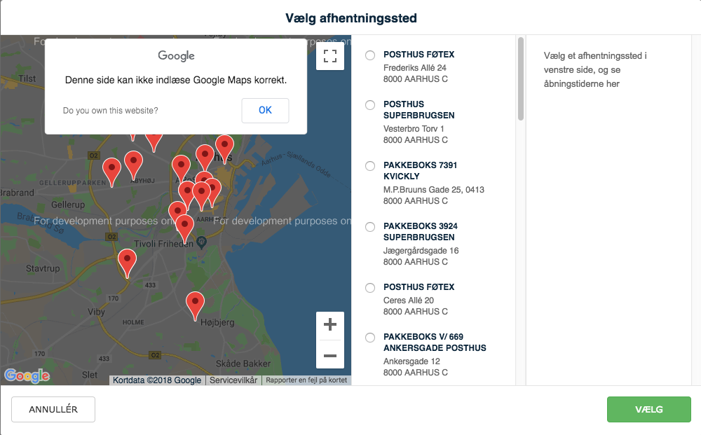 Manglende API nøgle til Google Maps